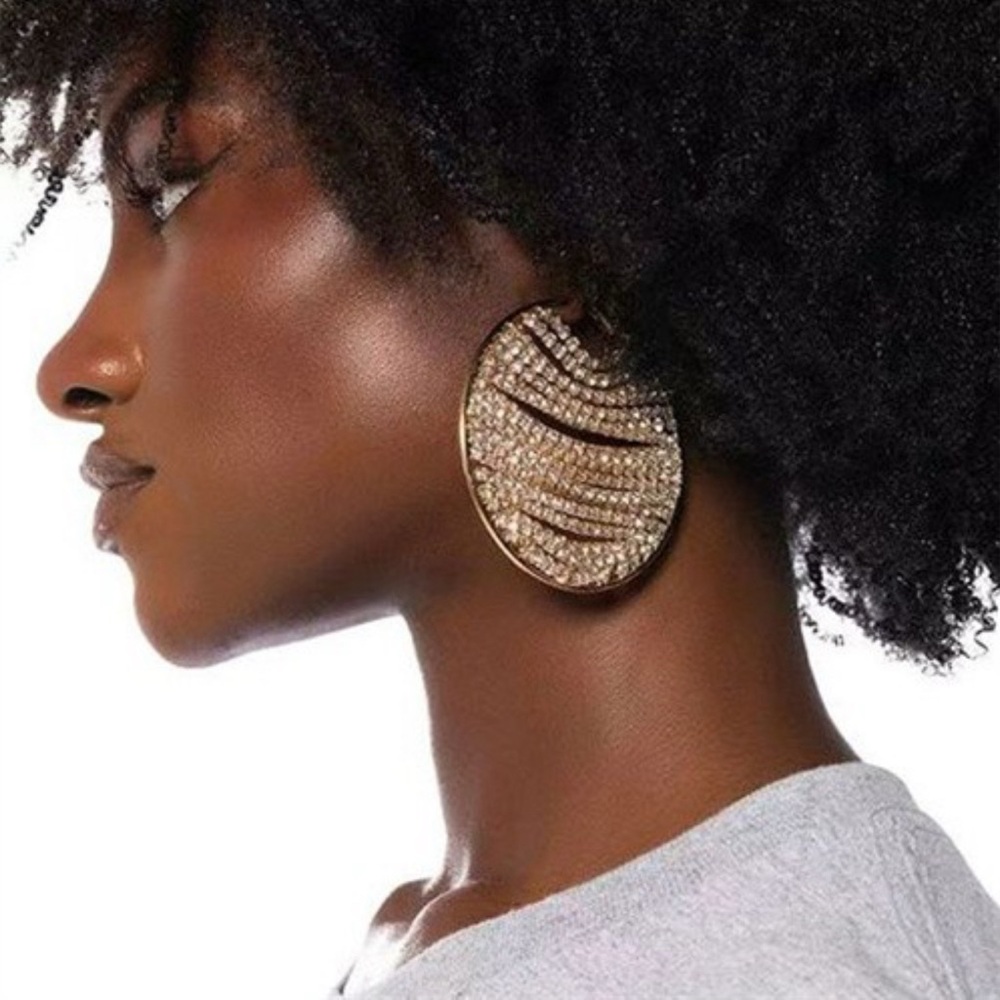 Statement RHINESTONE CHAIN ROUND EARRINGS - GOLDEN NWOT